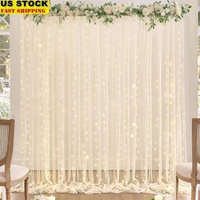 Champagne Backdrop Curtain W/ Warm White String Lights Wedding Party Event New