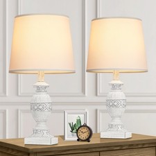 White 19'' Table Lamp Set of 2 for Bedroom, Modern Small Resin Lamps for Nigh...