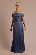 Davids Bridal Oleg Cassini Off Shoulder Satin Formal Dress Mother of Bride Groom