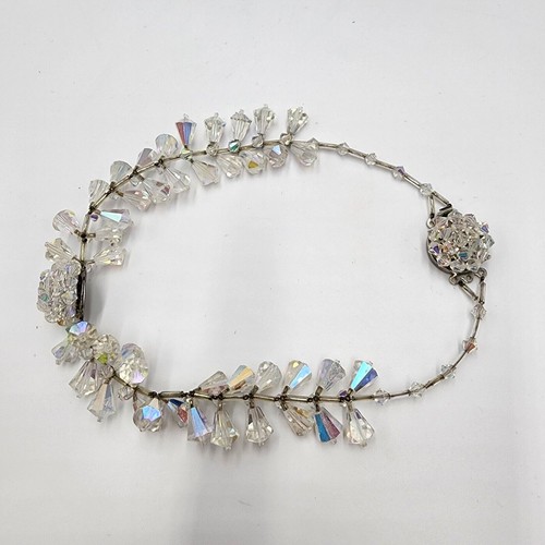 Vintage einzigartig AB Kristall Perlen Halsband Halskette funkelnder Box Verschluss 14,5" Lorbeer3 - Bild 3 von 6