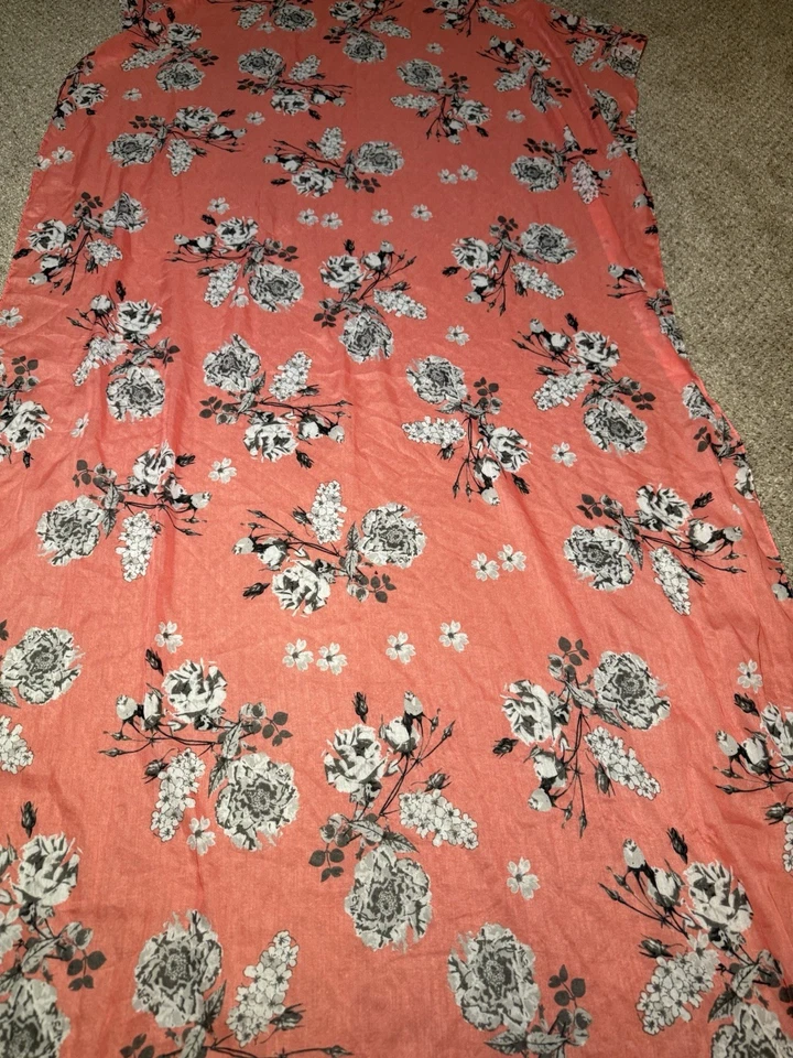 Floral Watercolor Scarf Wrap Sheer Rectangle Shawl  Coral Peach w Gray Accents - Image 2 of 4