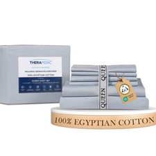 100 Egyptian Cotton Queen 6-Piece Sheet Set Naturally Cooling Breathable...