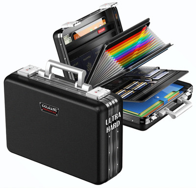 Fireproof Document Box Hard Case TSA Lock Aluminum Frame Safe Black for Docs