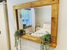 Rustic Wood Mirror – Handmade Waxed Frame – Country Style Wall Mirror 