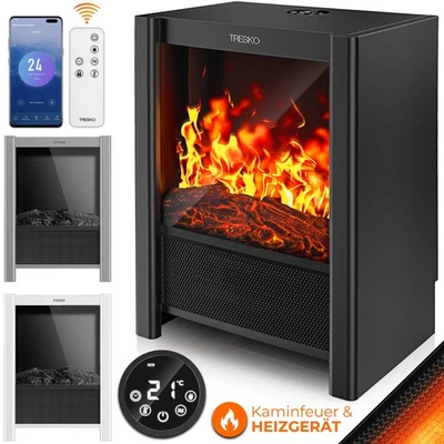 TRESKO® Chimenea Eléctrica con Calefacción Chimenea Eléctrica LED Chimenea de Pie Calefactor Ventilador