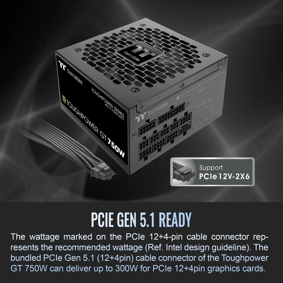 Toughpower GT 750W ATX 3.1 Standard Power Supply; 80 Plus Gold Efficiency; Sm... - Image 3 of 4