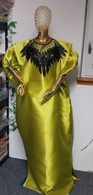 Green Mikado Bubu Dress With Sequins For  Women Gr. M