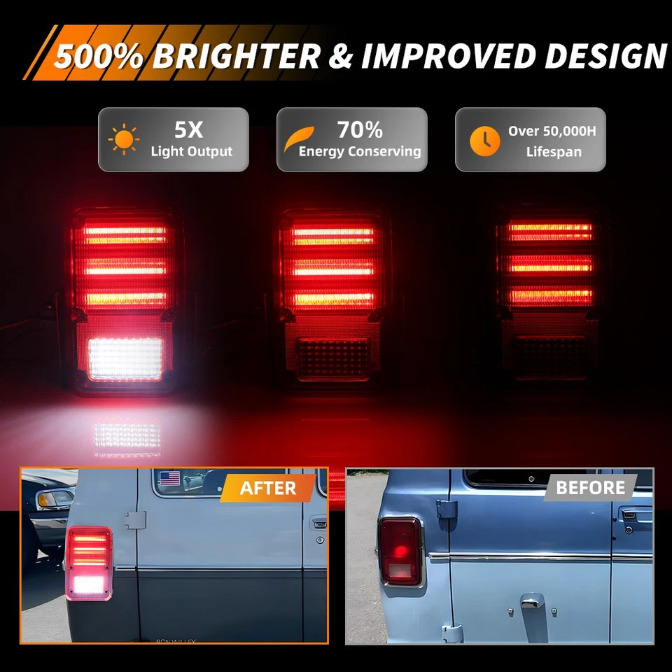 2X Red LED Rear Tail Brake Lights For Dodge B150 250 350 Plymouth PB100 150 250 - Image 2 of 4