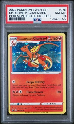 2022 POKEMON SWSH BLACK STAR PROMO #075 SPECIAL DELIVERY CHARIZARD-HOLO PSA 8