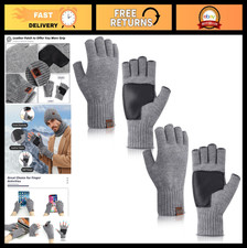 Warm Touchscreen Fingerless Gloves - 1/2 Pairs Winter Knit, Anti-Slip Leather, T