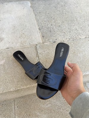 Prada Rare Luxury Slides Black 37.5 Heels Hype
