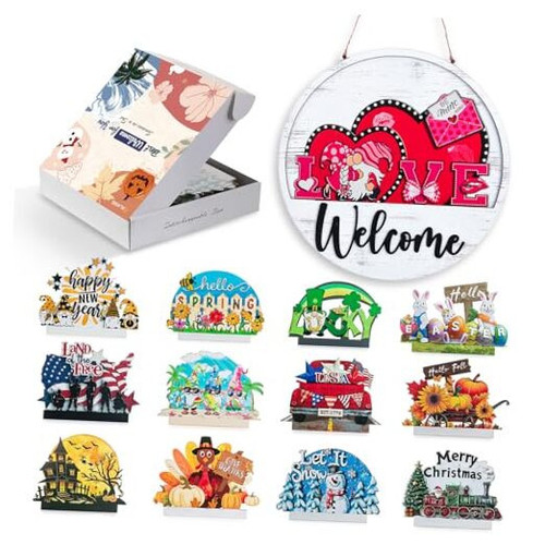 Interchangeable Welcome Sign for Door: Housewarming Gifts 13pc Decor -