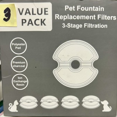 3pk Pet Cat Water Fountain Replacement 3Stage Filtration Activated Carbon Filter