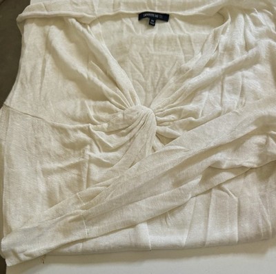 Lafayette 148 New York Ivory Knit Twist Front V-Neck Plus 2X Long Sleeve Top