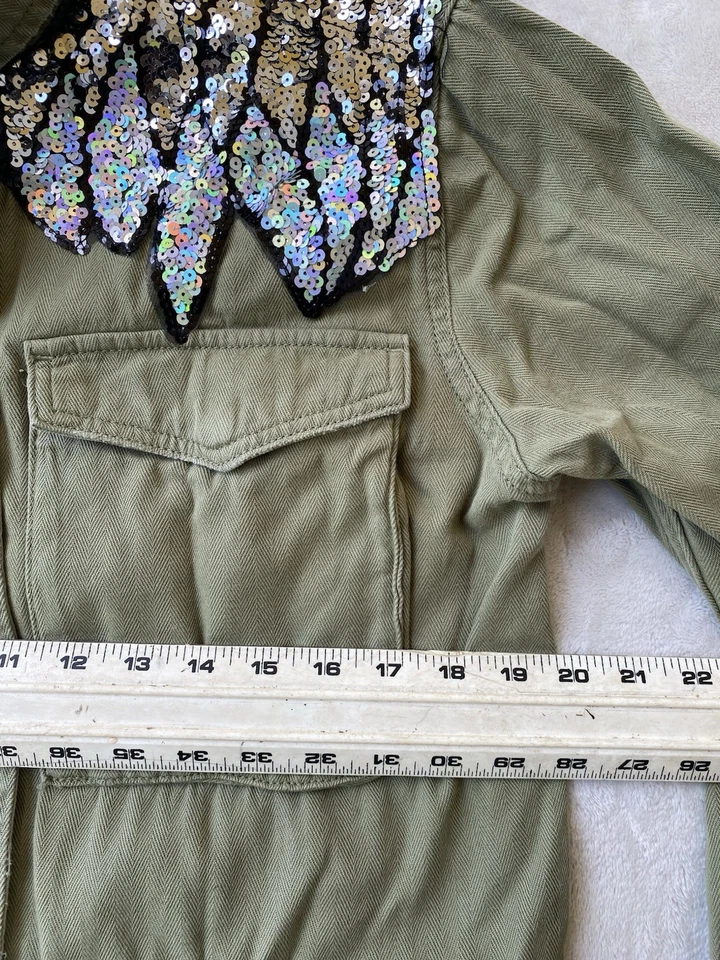 Topshop 女式军用夹克 - 天使翅膀 - 珠片军队实用口袋 US 10 — 第 3/4 张图片