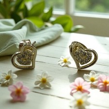 Heart Shape With Cz Stones Stud Heart Shape 14k Gold Electroplated Earrings