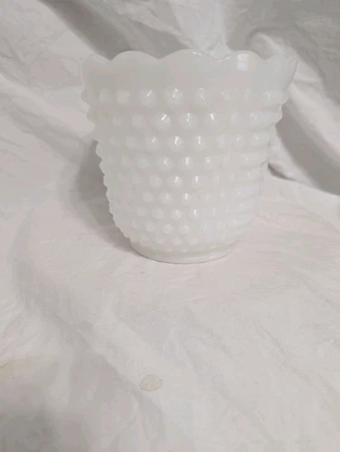 # 200, Vintage Anchor Hocking Fire King Scalloped Hobnail White Milk Glass Vase