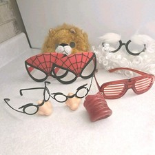 Lot Of 8 Children's Masks Glasses Nose Plush Lion Spiderman Beard Pig Halloween