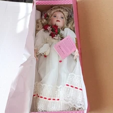 PARADISE GALLERIES ANGEL of LOVE  14" PORCLEAN DOLL W/WINGS AND DOVE & STAND