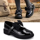 Girls School Shoes Kids Ladies Chunky Mary Jane Bow Back To School Patent Pump
