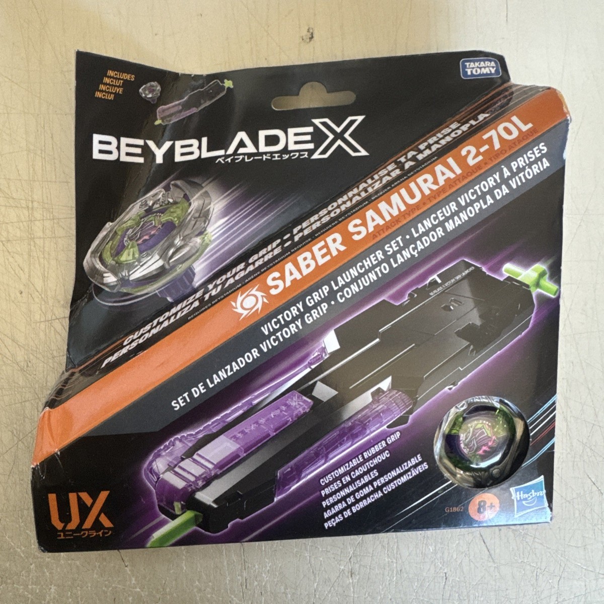 Takara Tomy Beyblade X Samurai Saber 2-70L Victory Grip Launcher