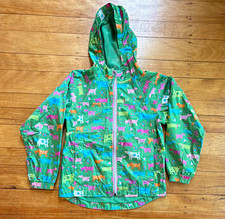 WOW LL Bean Kids Hooded Zip Rain Coat Jacket Green, Animal Print