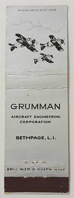 Vintage 20 Strike Matchbook Cover - Grumman Aircraft Engineering Corporation