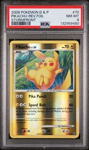 2008 POKEMON DIAMOND & PEARL STORMFRONT #70 PIKACHU-REVERSE FOIL PSA 8