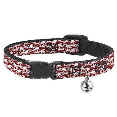 Cat Collar Breakaway with Bell Skull Yard Red/White NARROW Fits 8.5- (US IMPORT)