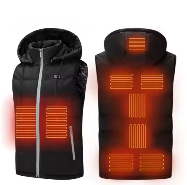 Hooded Heated Vest Unisex Jacket 7 Zone Rechargeable USB Vest