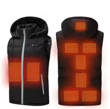 Hooded Heated Vest Unisex Jacket 7 Zone Rechargeable USB Vest