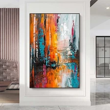 Hand Painted Oil Painting On Canvas Abstract Red City 3D Colorful Modern