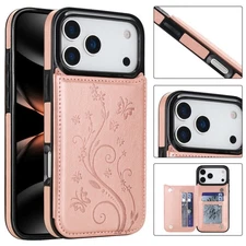 For iPhone 17 16 15 Pro Max 14 13 12 Shockproof Leather Wallet Card Holder Case