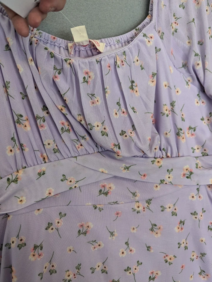 Allison + Kelly Dress Big Girls 16 Purple Floral Mesh Babydoll Spring Y2K 90's - Image 3 of 4