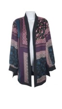 New Chico's Size 0 Women 6-8 Black Floral Open Patchwork Kimono Jacket 139 A132
