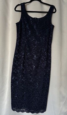 fitted lace wedding dress SL Fashions Petite Sequined Lace Cap-Sleeve Dress - Navy main image 1