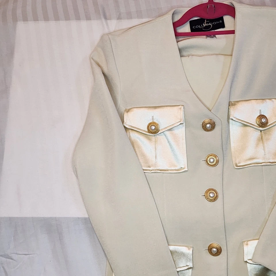 Conjunto de 2 piezas de traje falda blazer ropa de noche vintage de los 90 JS Collections encaje dorado S 4 Foto 2 de 4