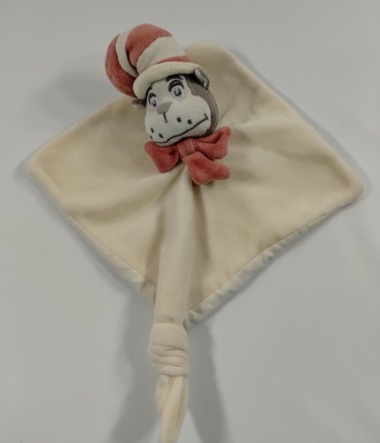 Dr. Seuss Cat in the Hat Rattle Head Lovey Security Blanket Natural Knotted