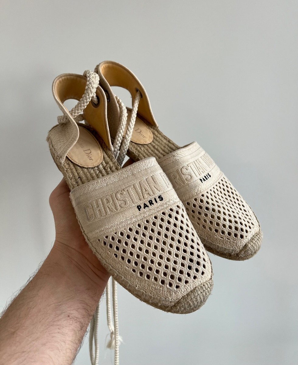 Christian Dior Canvas Embroidered Beige Espadrilles Sandals
