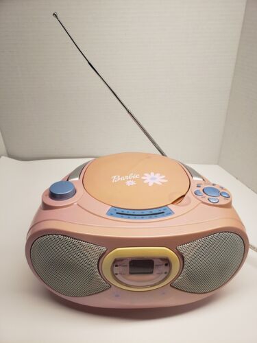Vintage Barbie AM/FM Radio CD Player Boombox Pink Grey 2002 Tested BE -494