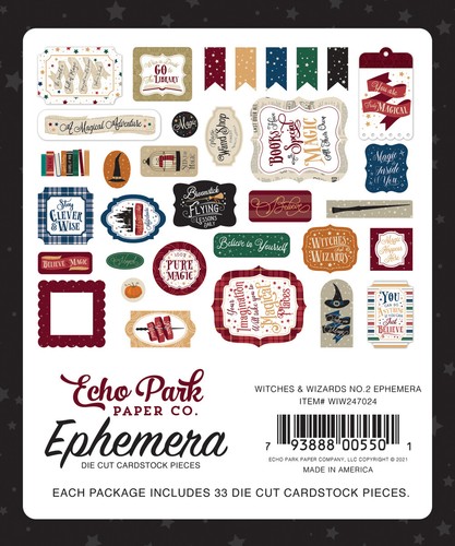 1 Pack de Papel Echo Park Brujas y Magos Nº 2 piezas efímeras troqueladas - Imagen 2 de 3