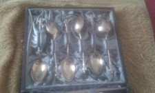 Year 1889. Antique 800 Silver Tea Spoon Set by M.J. Rückert, Mainz Easter Gift