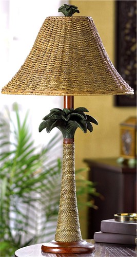 Bahama Style ** PALM TREE RATTAN ROPE COLUMN LAMP W/ OPEN-WEAVE SHADE ** NIB - Picture 2 of 12