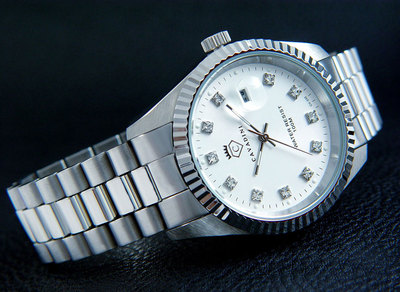LEONARDO Herrenuhr CAVADINI massiv Edelstahl silber mit Zirkonia mit Lupe CV-332