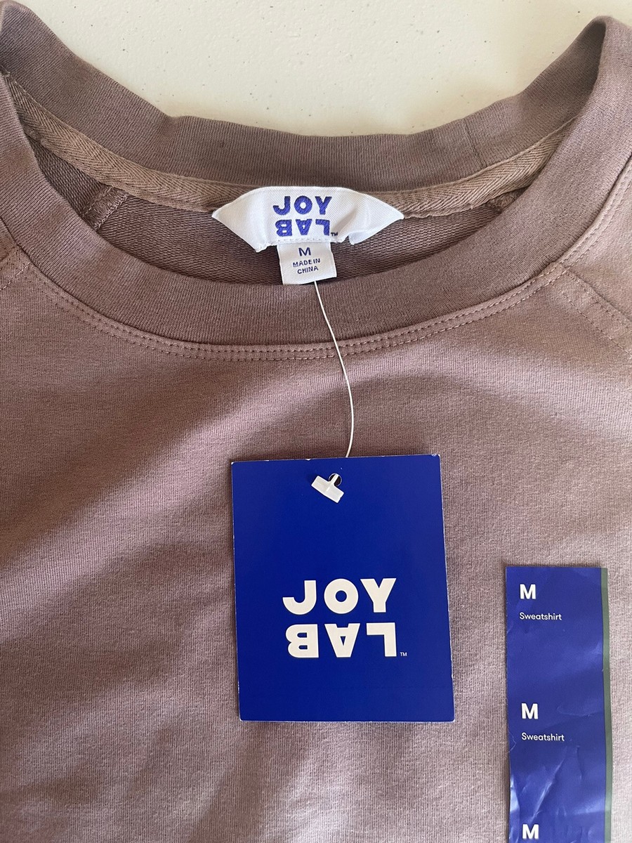 Joy Lab Women's Brown & White Crew Neck Long Sleeve Cropped