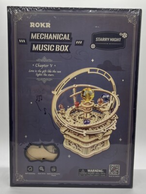 ROKR 3D Wooden Puzzles Rotatable DIY Mechanical Model Music Box Starry Night NEW