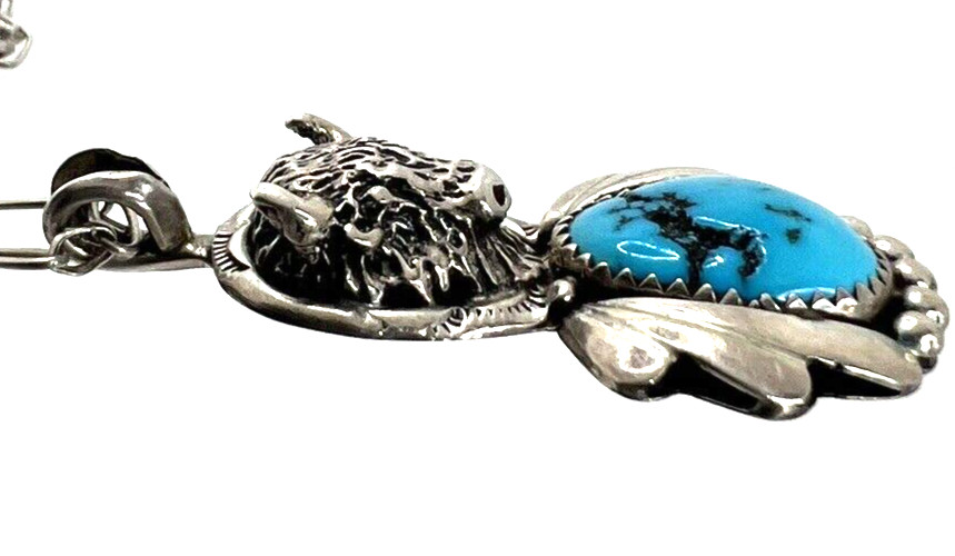 Native Sterling Silver Buffalo Head Turquoise Pen… - image 3