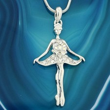 W Swarovski Crystal Ballet Dancer Ballerina Clear Charm Girls Pendant Necklace