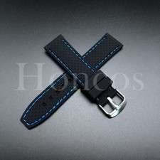 22 MM Black Blue titching Silicone Rubber Watch Band Strap Fits For Seiko SKX