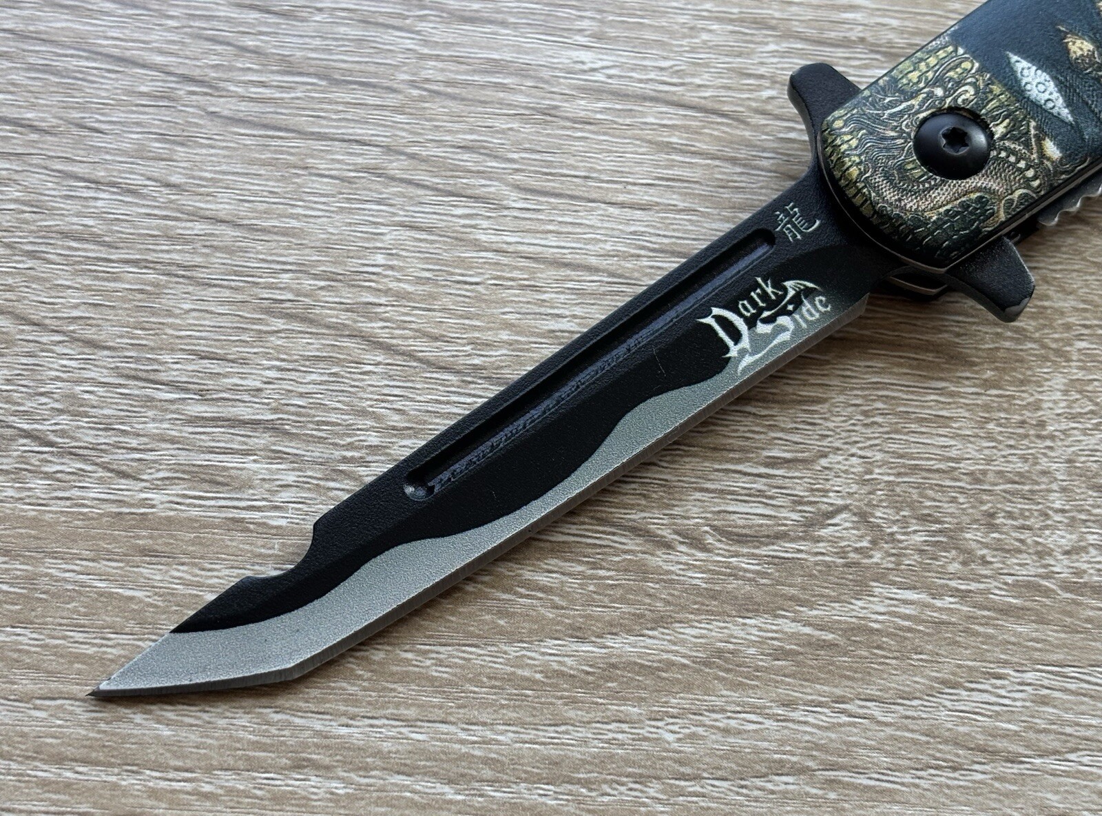 Full Size Pocket Knife Spring Assist Katana Samurai Style Blood Groove Black